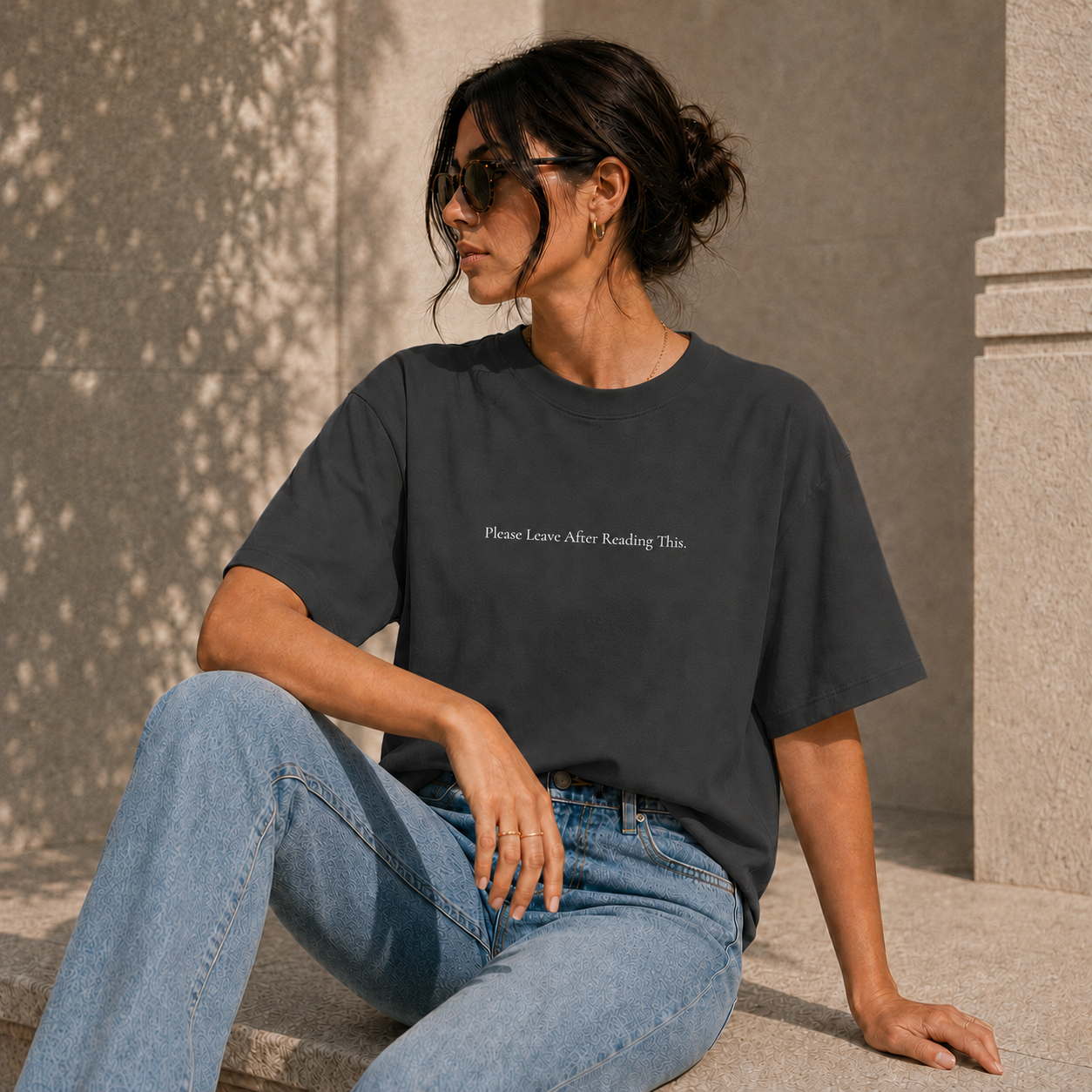 ' Please Leave After Reading This ' - Minimalist Faded Tee