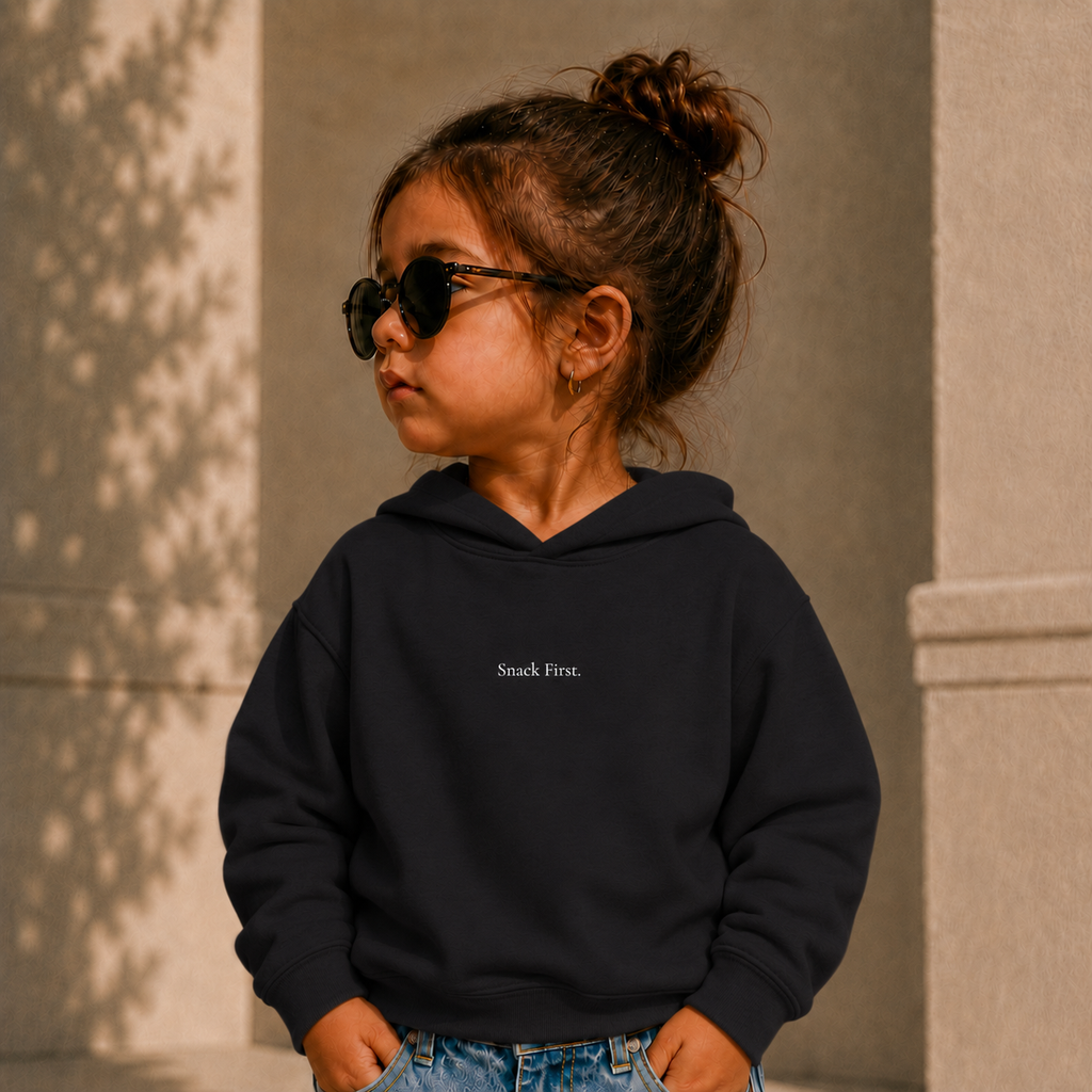 ' Snack First. ' - Minimal Fleece Pullover for Kids