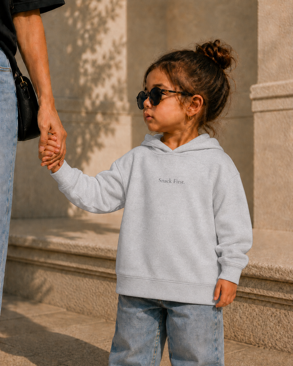 ' Snack First. ' - Minimal Fleece Pullover for Kids